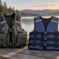 Gilets de sauvetage pour la pêche posés sur un ponton