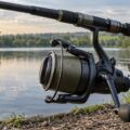Moulinet carpe monté sur une canne au bord d’un lac