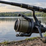 Moulinet carpe monté sur une canne au bord d’un lac