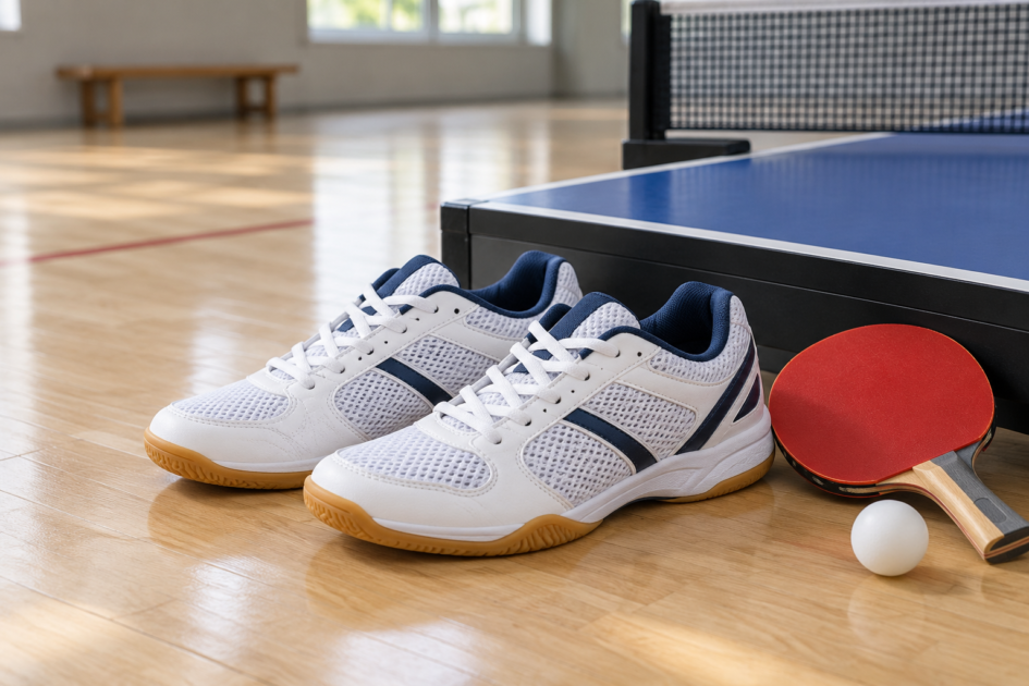 Chaussures indoor près d’une table de tennis de table — illustration générique