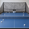 Filet récupérateur de balles installé derrière une table de ping-pong — illustration générique