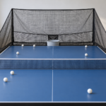 Filet récupérateur de balles installé derrière une table de ping-pong — illustration générique